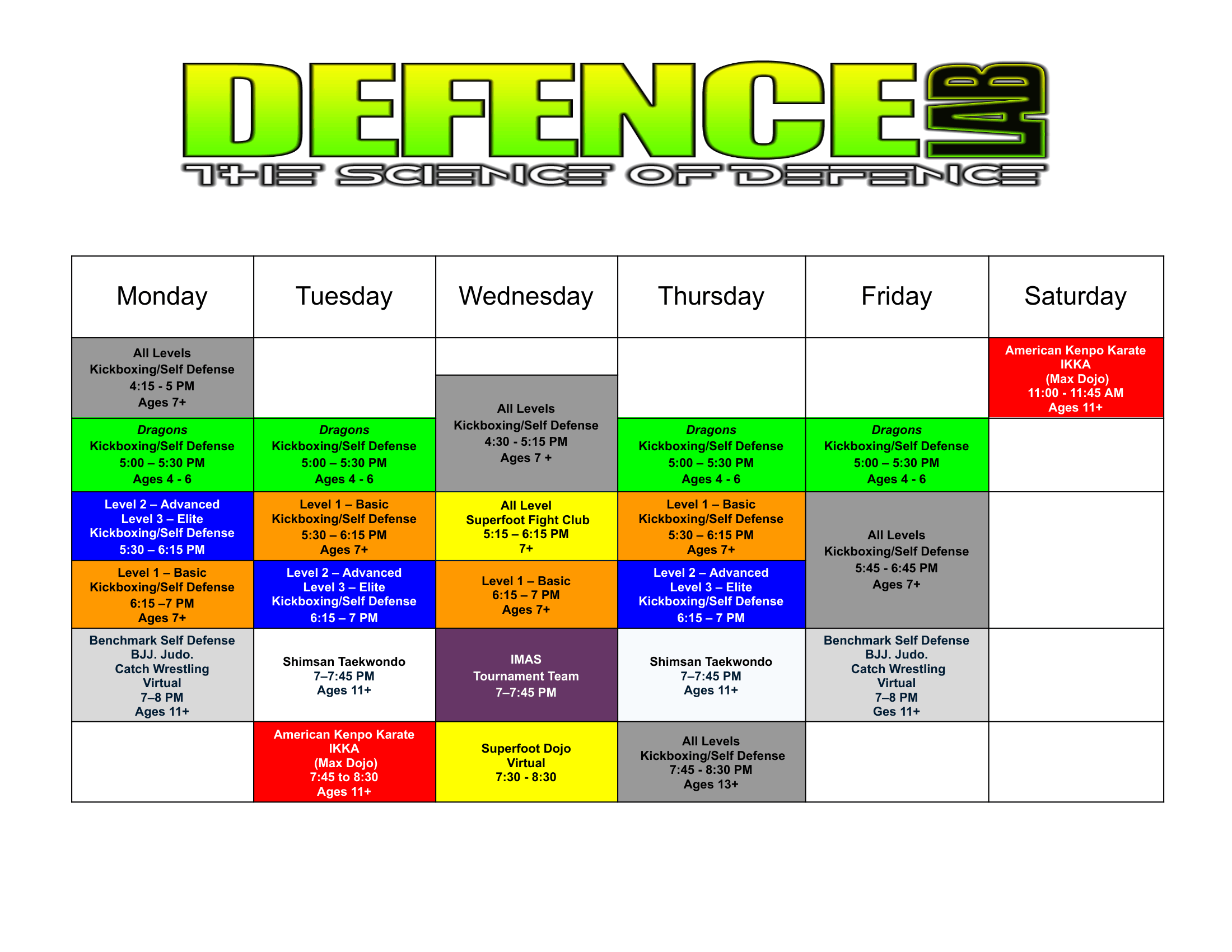 Defence Lab Schedule